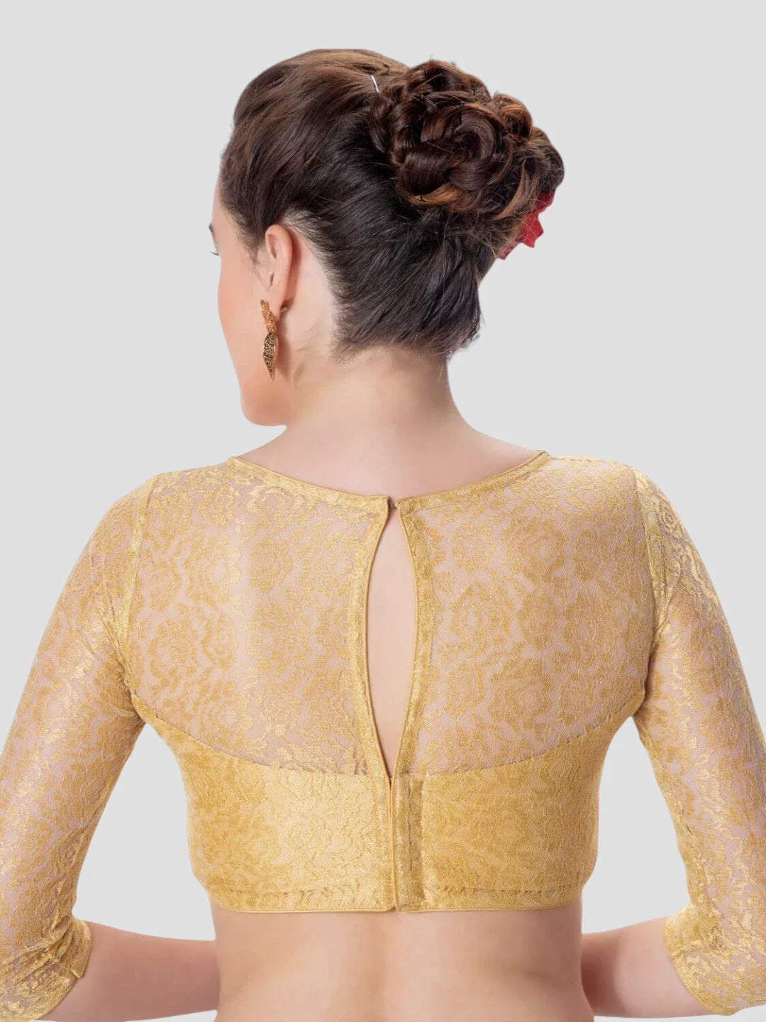 Gold Net High Neck 3/4 Sleeves Readymade Blouse
