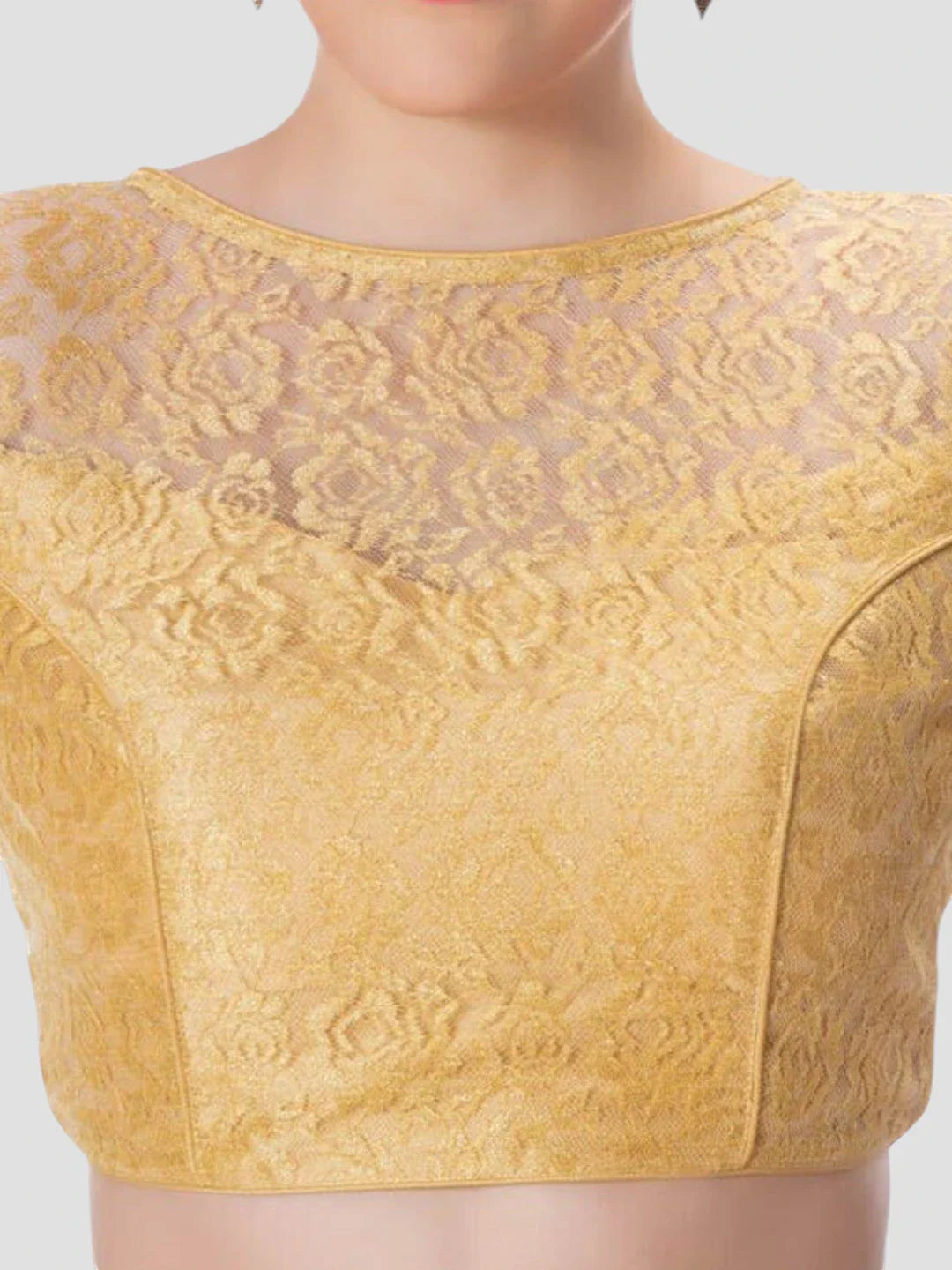 Gold Net High Neck 3/4 Sleeves Readymade Blouse