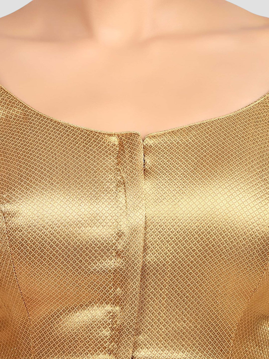 Golden Brocade Round Neck Half Sleeves Readymade Blouse