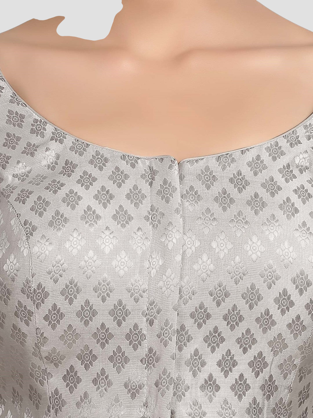 Silver Brocade Round Neck Half Sleeves Readymade Blouse