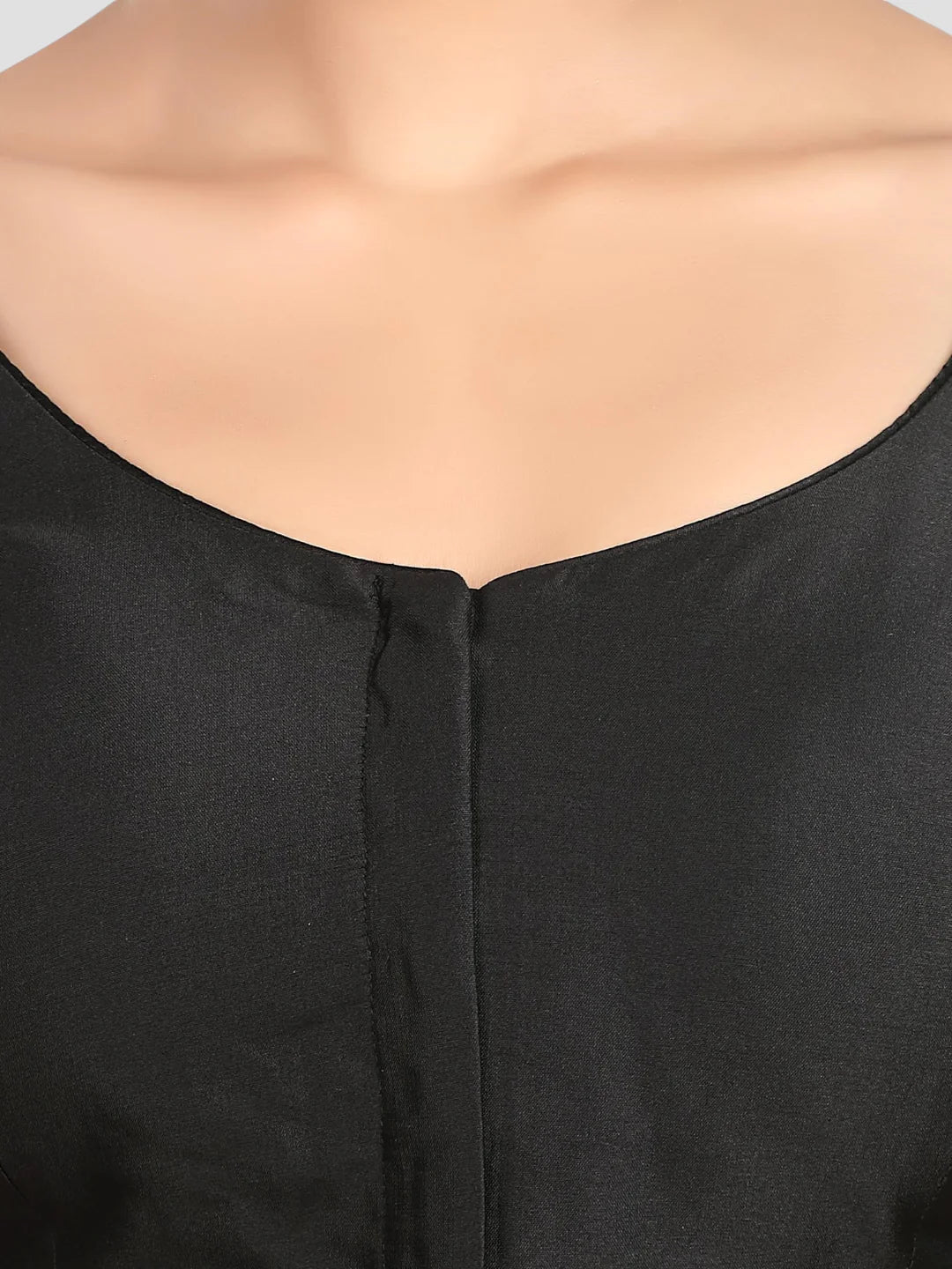 Half Sleeves Black Silk Round Neck Readymade Blouse