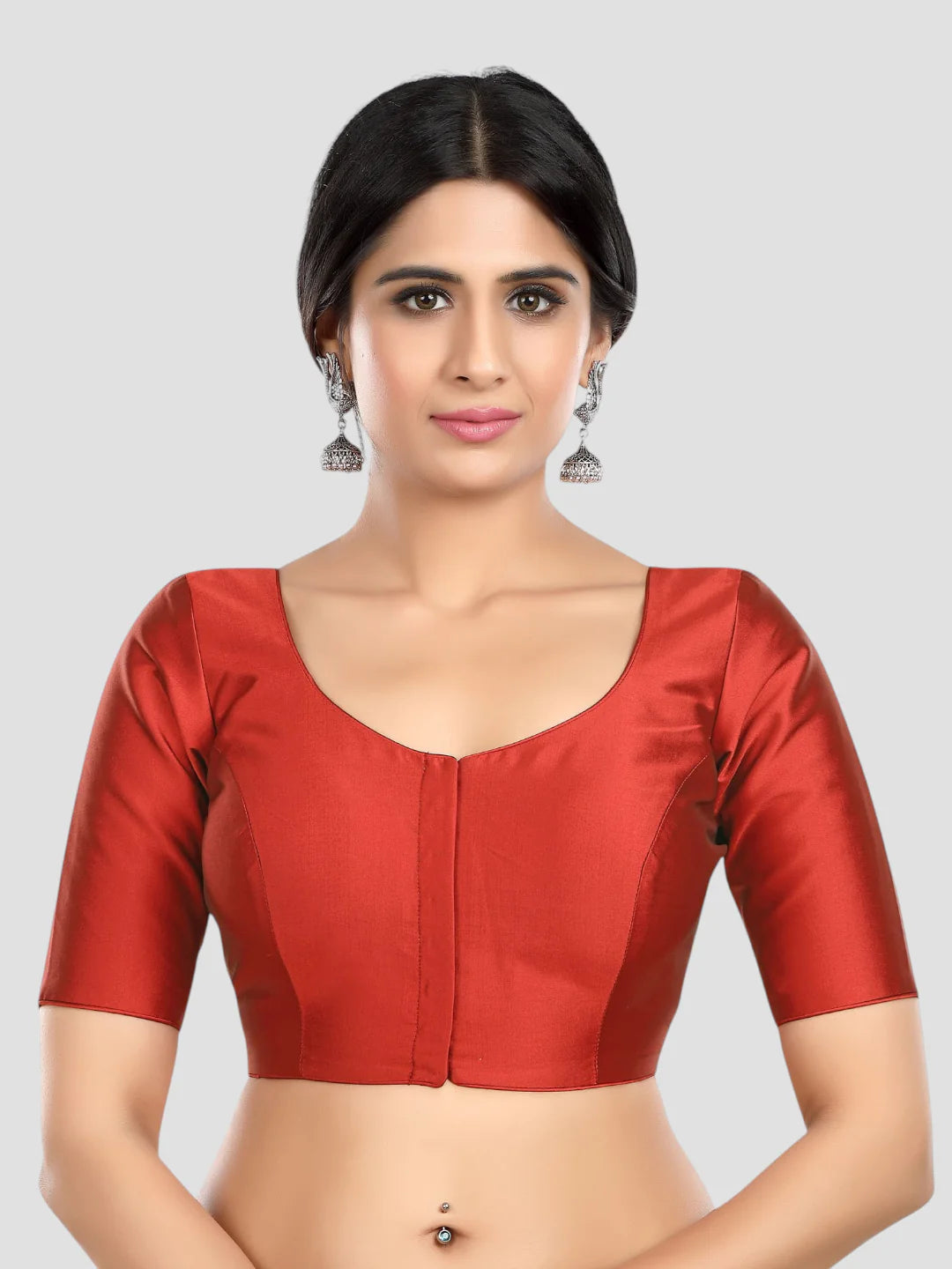 Maroon Silk Round Neck Half Sleeves Readymade Blouse