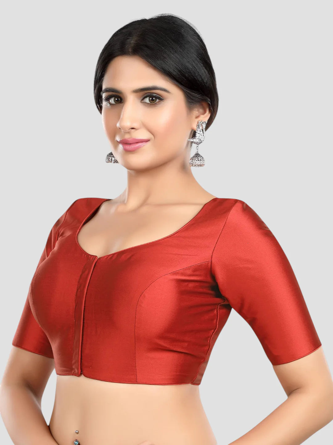 Maroon Silk Round Neck Half Sleeves Readymade Blouse