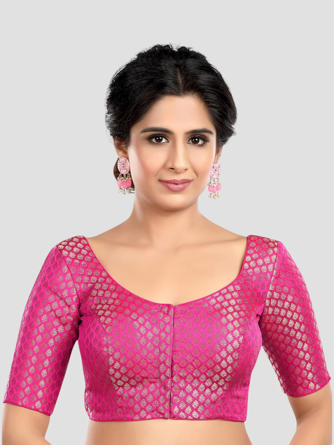 Rani Brocade Round Neck Half Sleeves Readymade Blouse