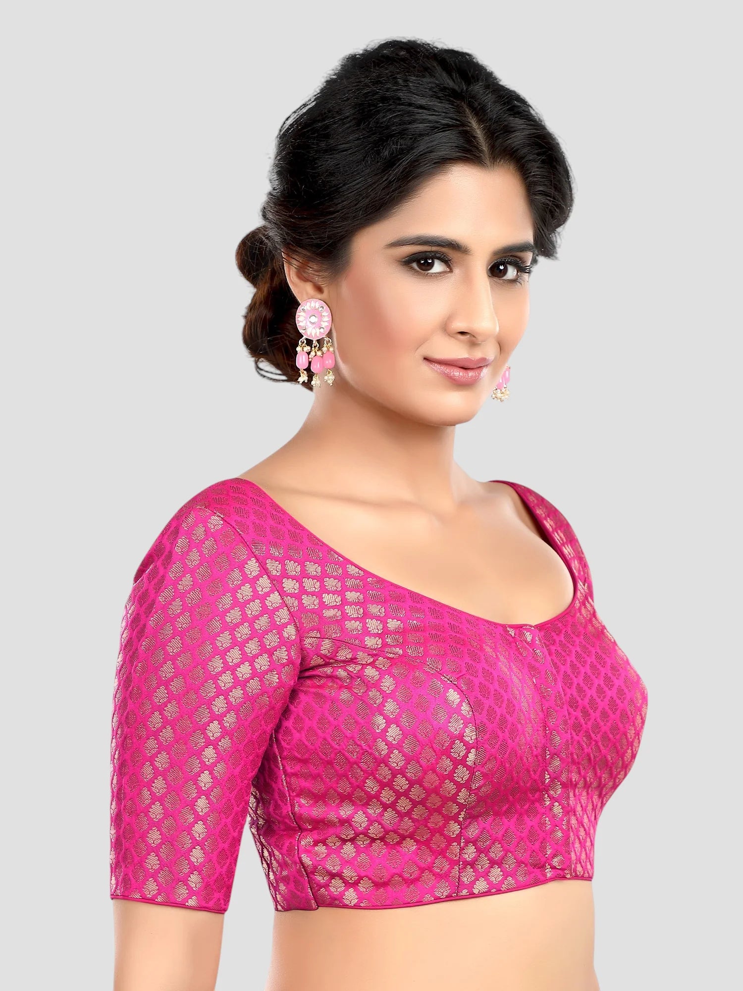 Rani Brocade Round Neck Half Sleeves Readymade Blouse