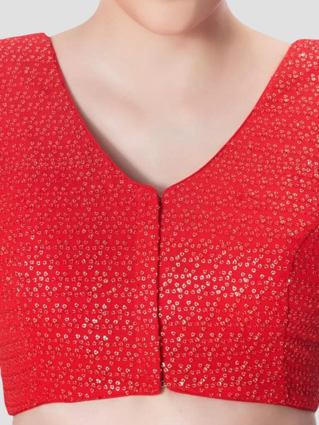 Red Sequence V Neck Sleeveless Readymade Blouse