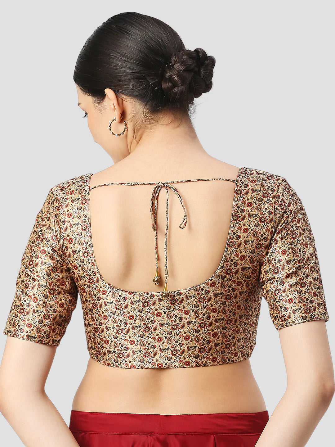 Cream Silk Round Neck Half Sleeves Readymade Blouse