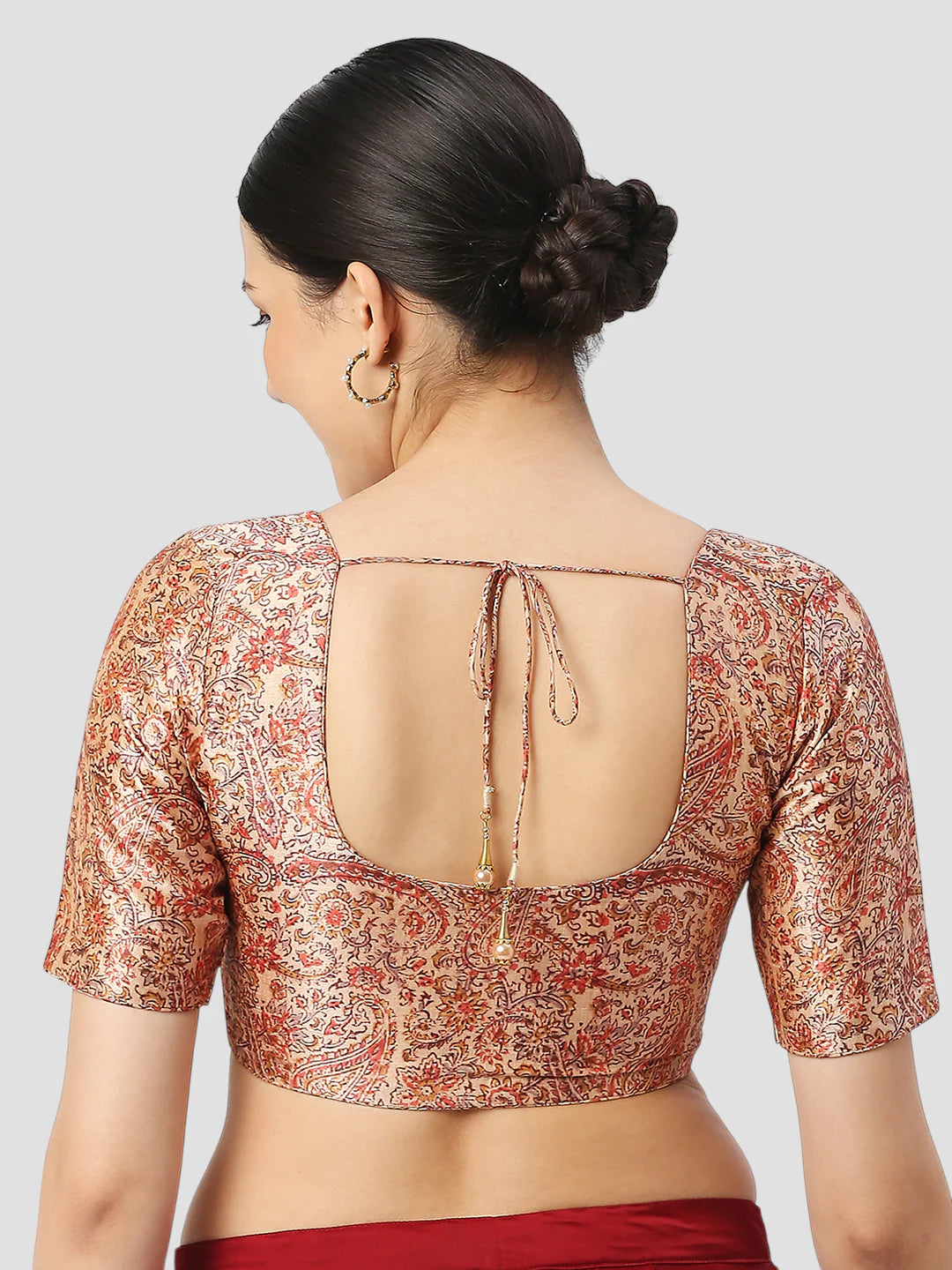 Red Bhagalpuri Silk Round Neck Half Sleeves Readymade Blouse