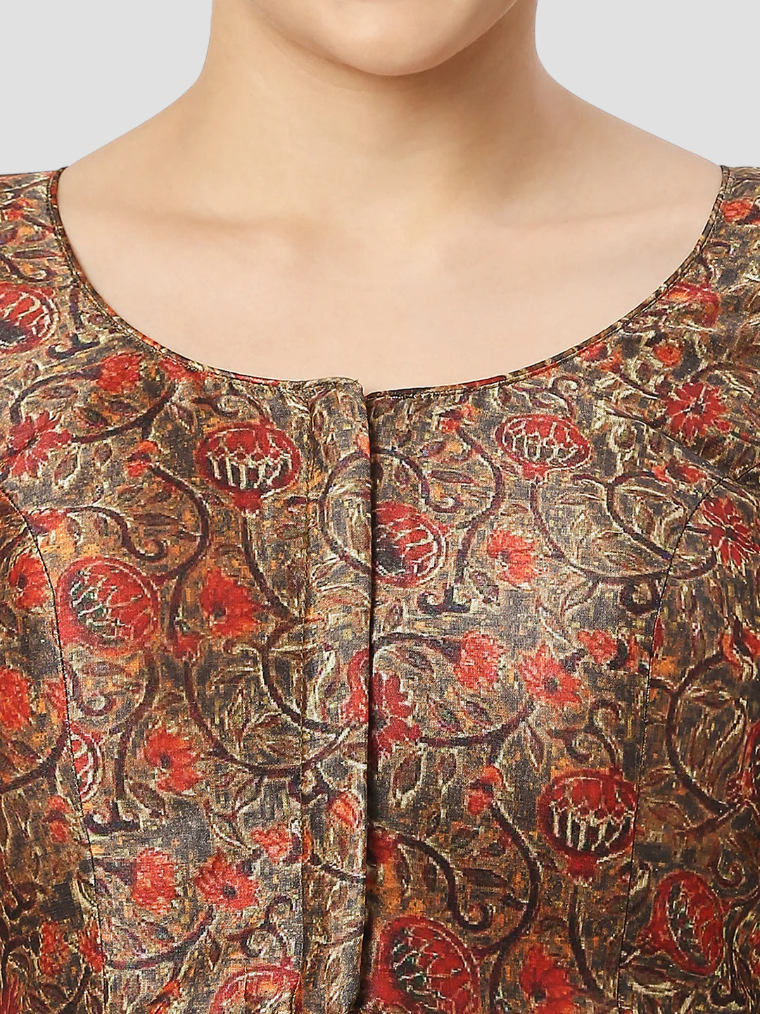 Red Silk Round Neck Half Sleeves Readymade Blouse