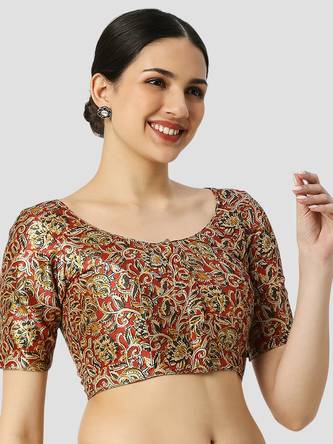 Maroon Silk Round Neck Half Sleeves Readymade Blouse