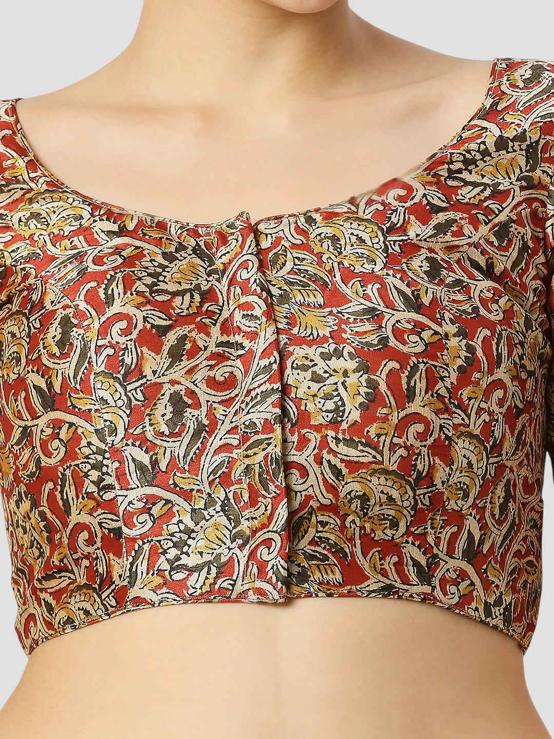 Maroon Silk Round Neck Half Sleeves Readymade Blouse