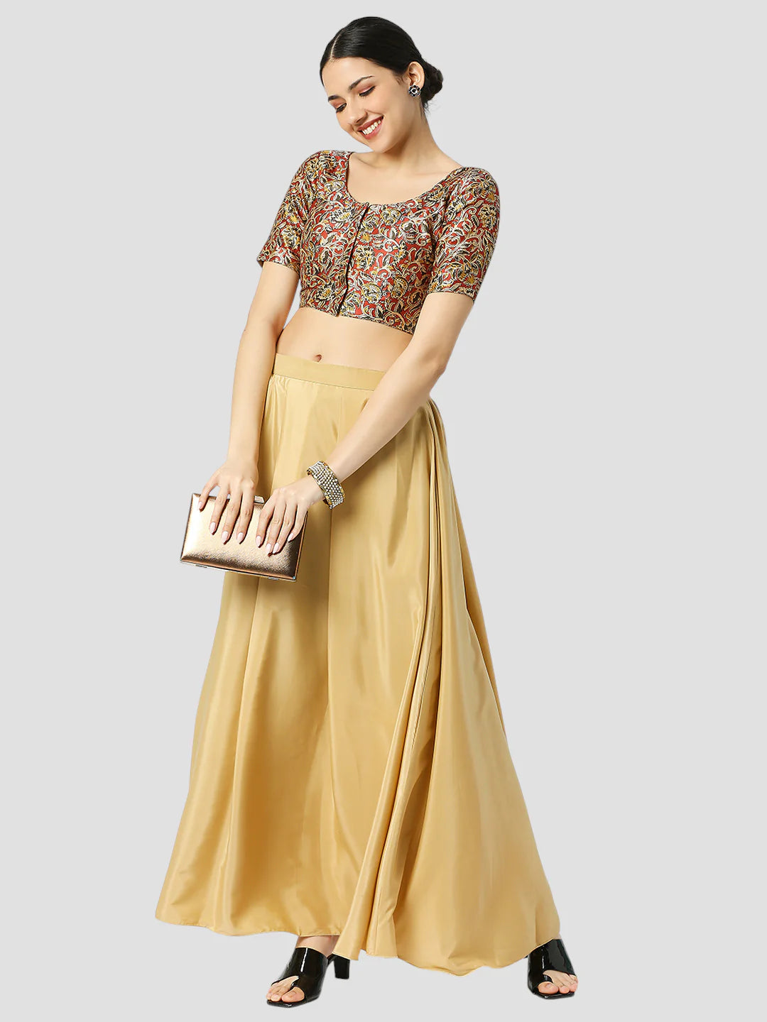 Maroon Silk Round Neck Half Sleeves Readymade Blouse