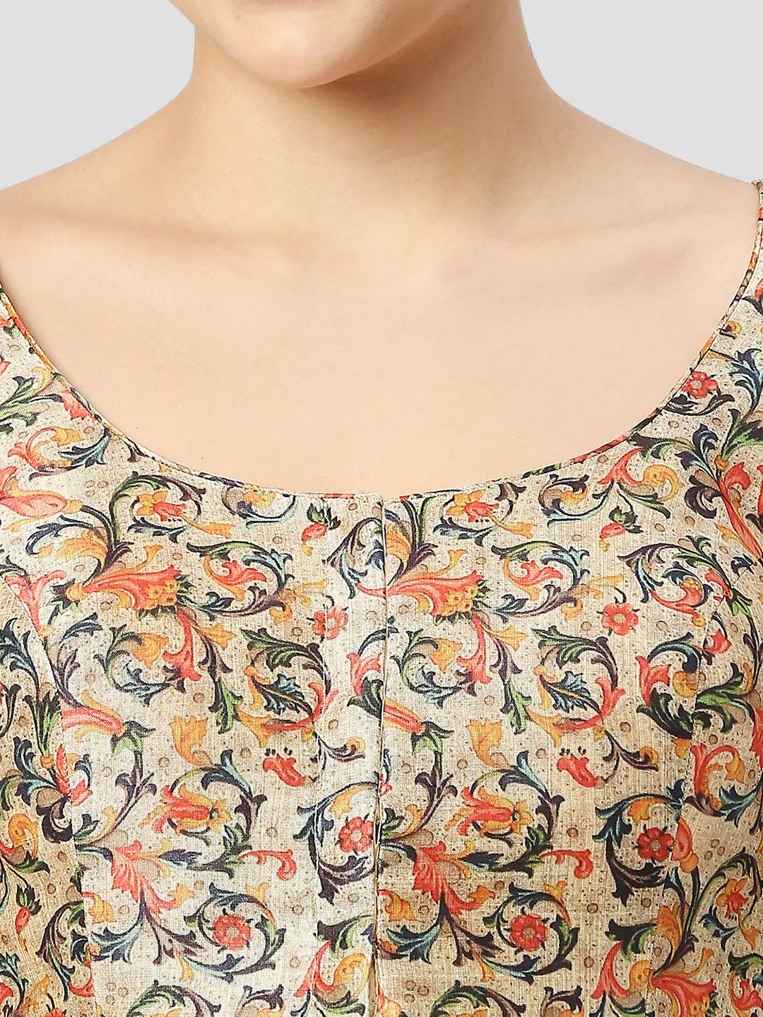 Multicolor Silk Round Neck Half Sleeves Readymade Blouse