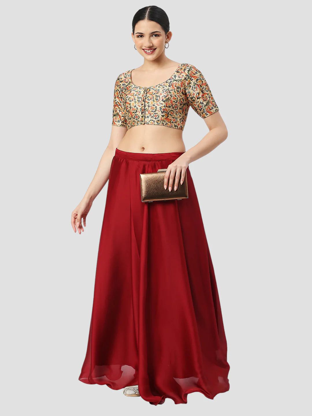 Multicolor Silk Round Neck Half Sleeves Readymade Blouse