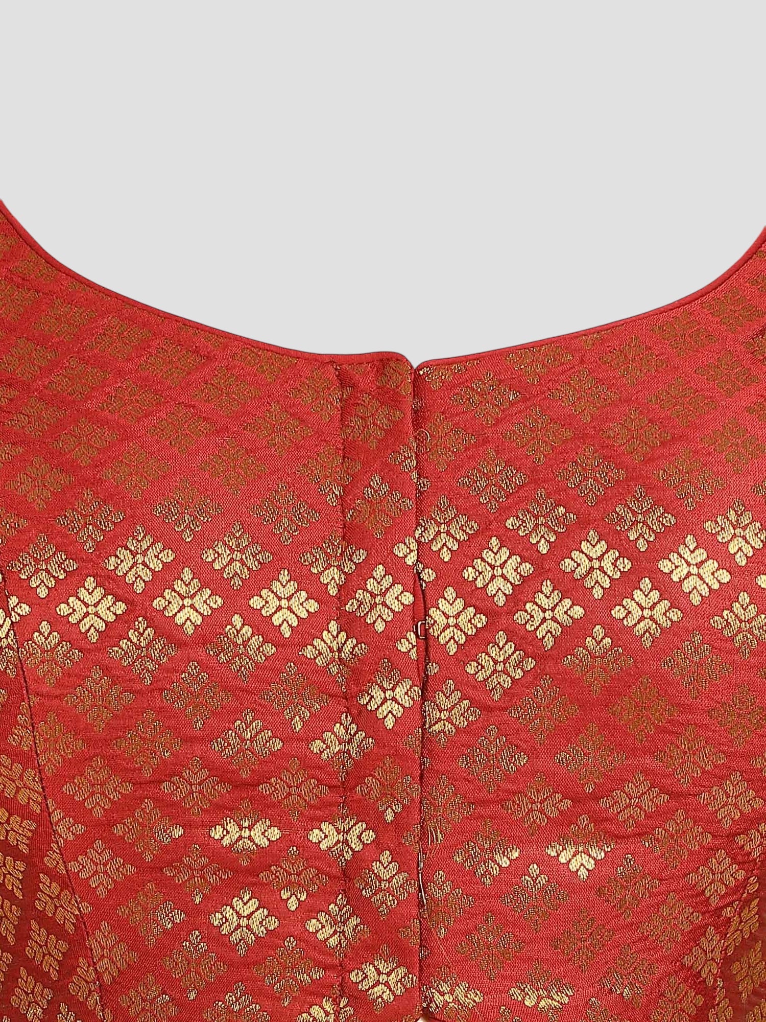 Maroon Brocade Round Neck Half Sleeves Readymade Blouse