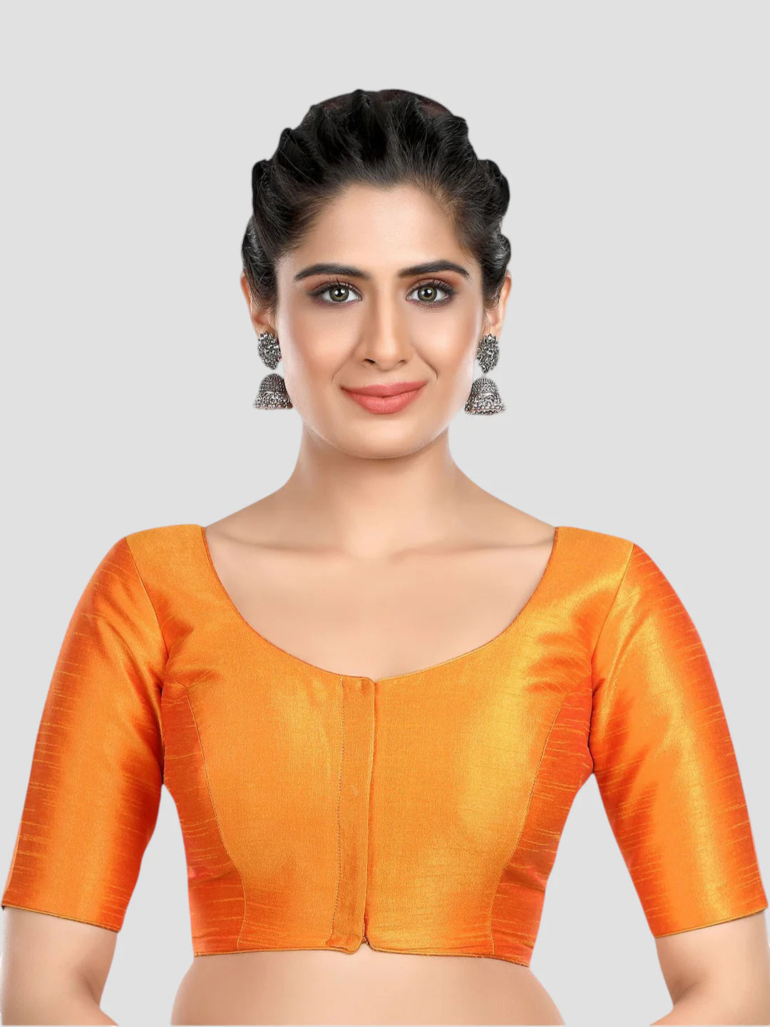 Mustard Silk Round Neck Half Sleeves Readymade Blouse
