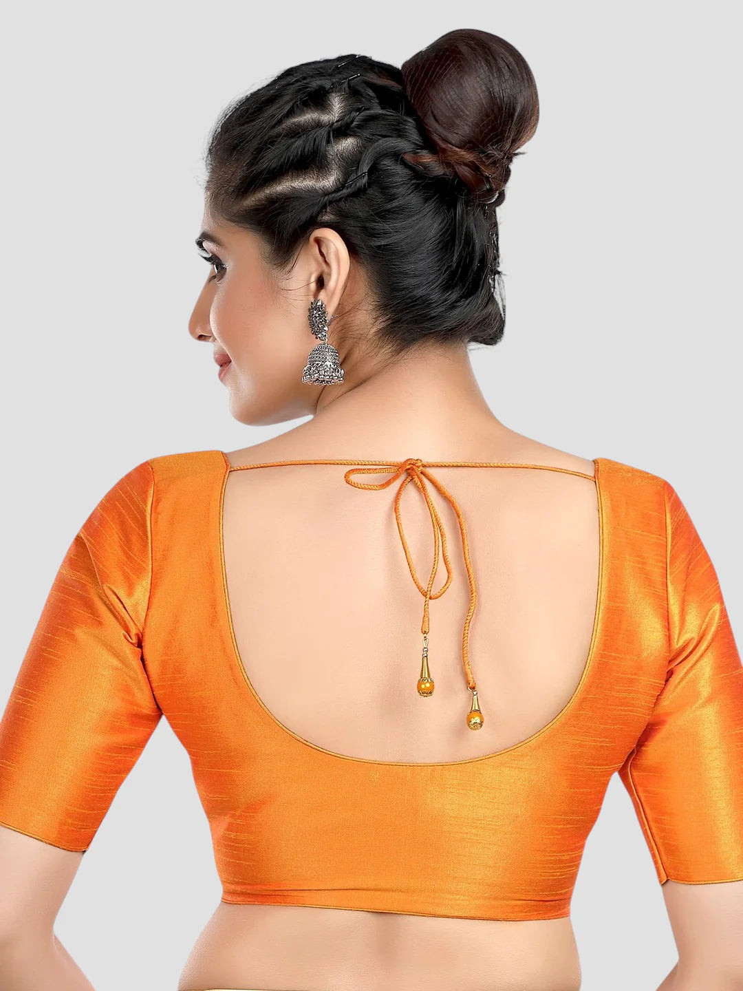 Mustard Silk Round Neck Half Sleeves Readymade Blouse