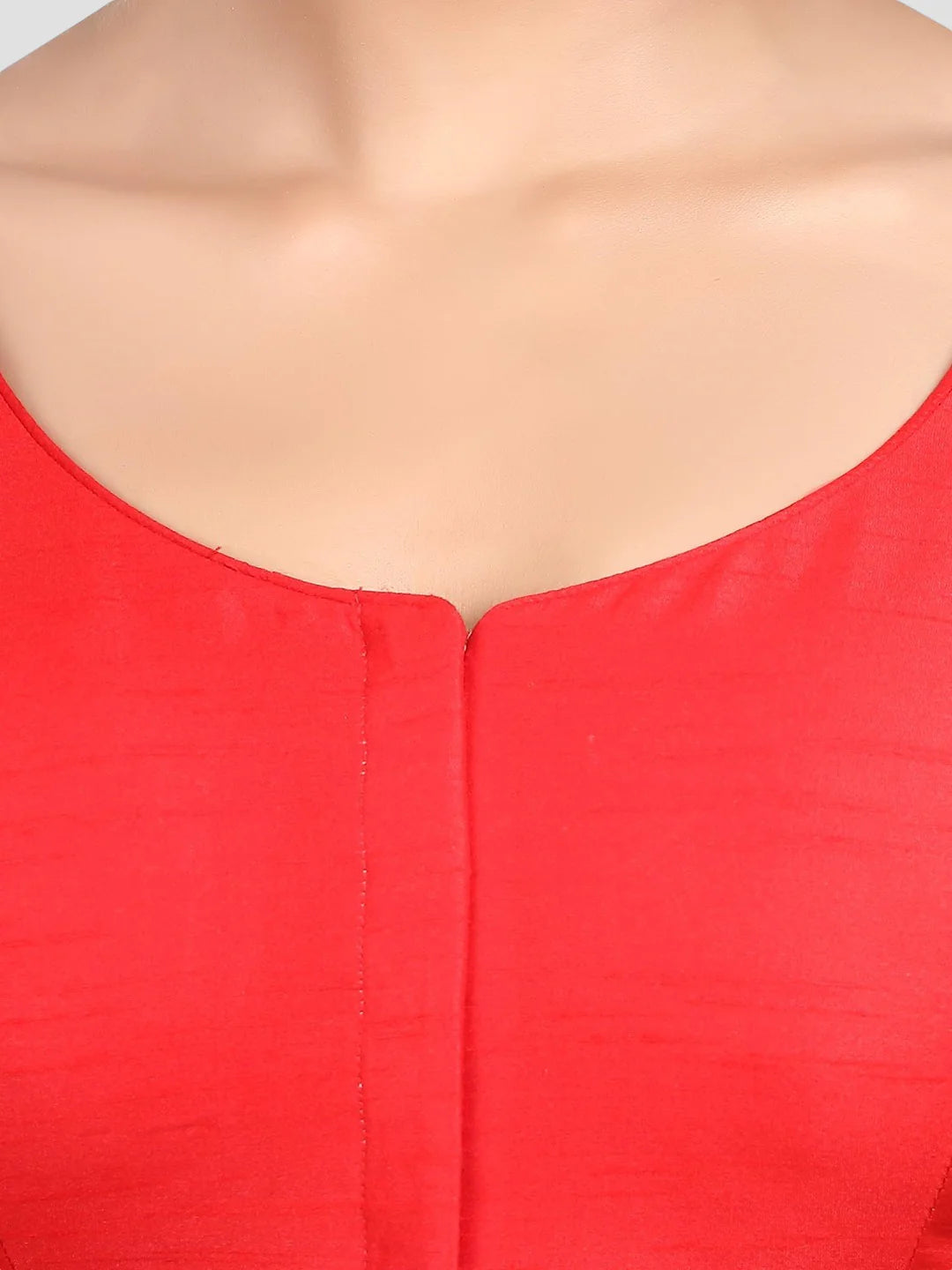 Red Silk Round Neck Half Sleeves Readymade Blouse