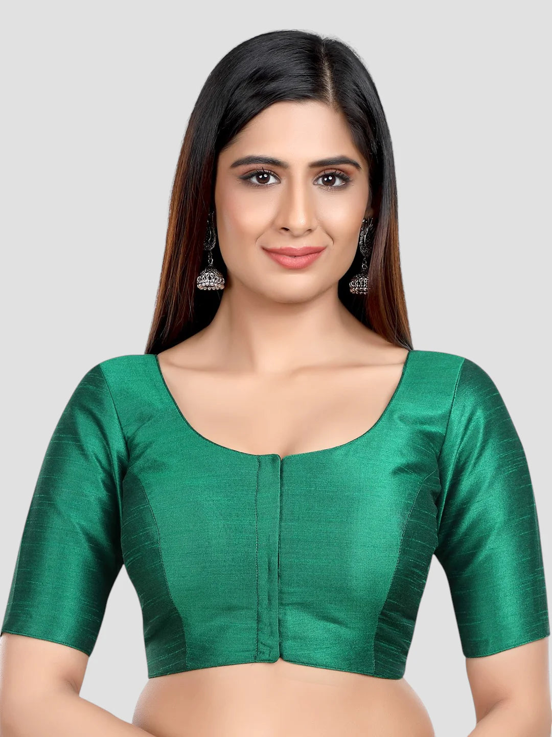 Rama Green Silk Round Neck Half Sleeves Readymade Blouse