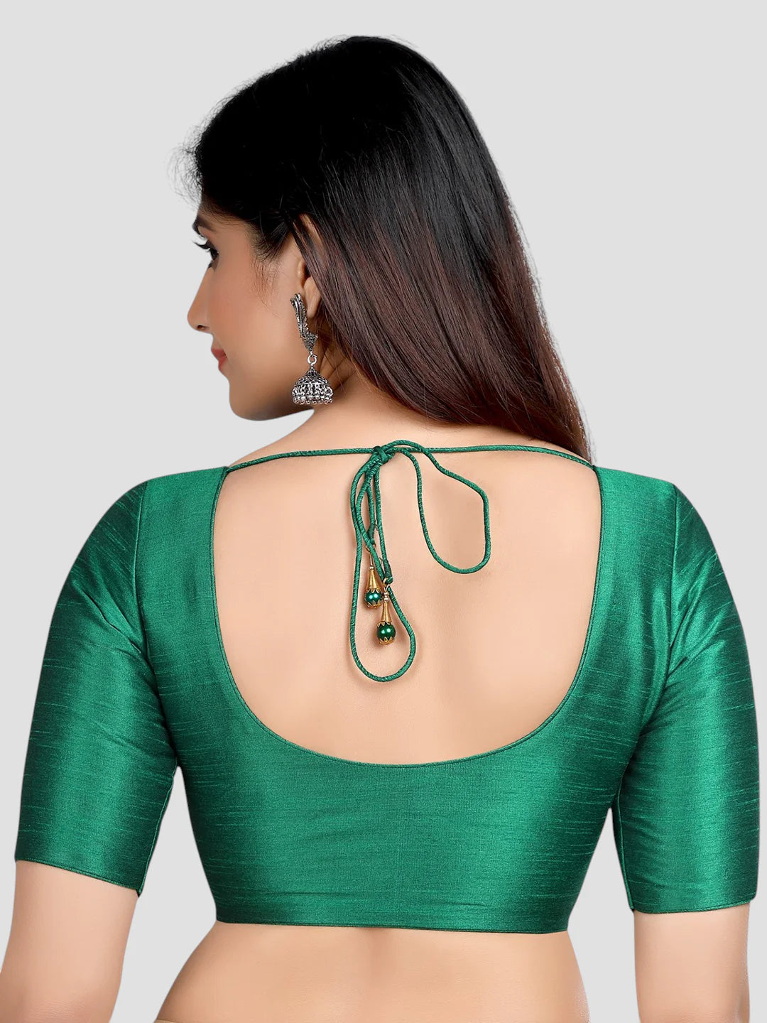 Rama Green Silk Round Neck Half Sleeves Readymade Blouse