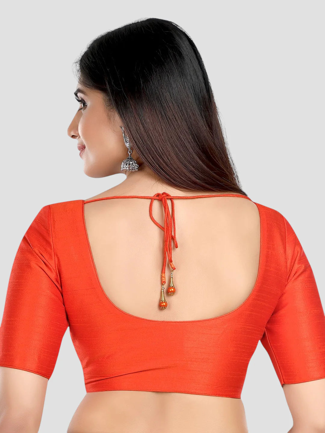 Rust Silk Round Neck Half Sleeves Readymade Blouse