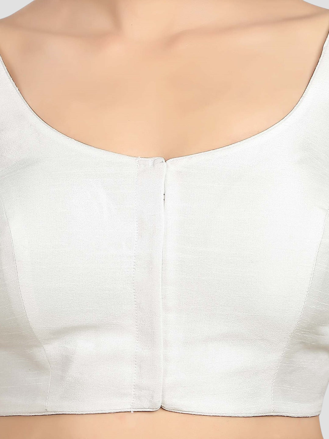 White Silk Round Neck Half Sleeves Readymade Blouse