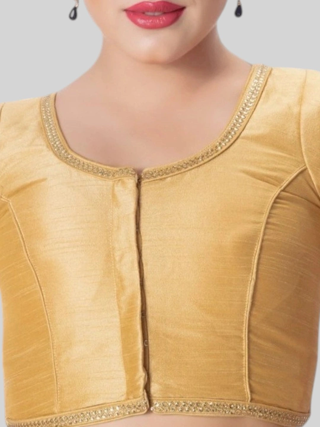 Gold Silk Round Neck Short Sleeves Readymade Blouse