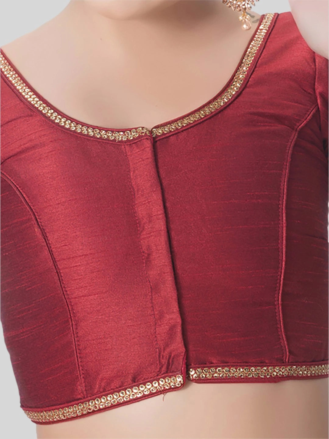 Maroon Silk Round Neck Short Sleeves Readymade Blouse