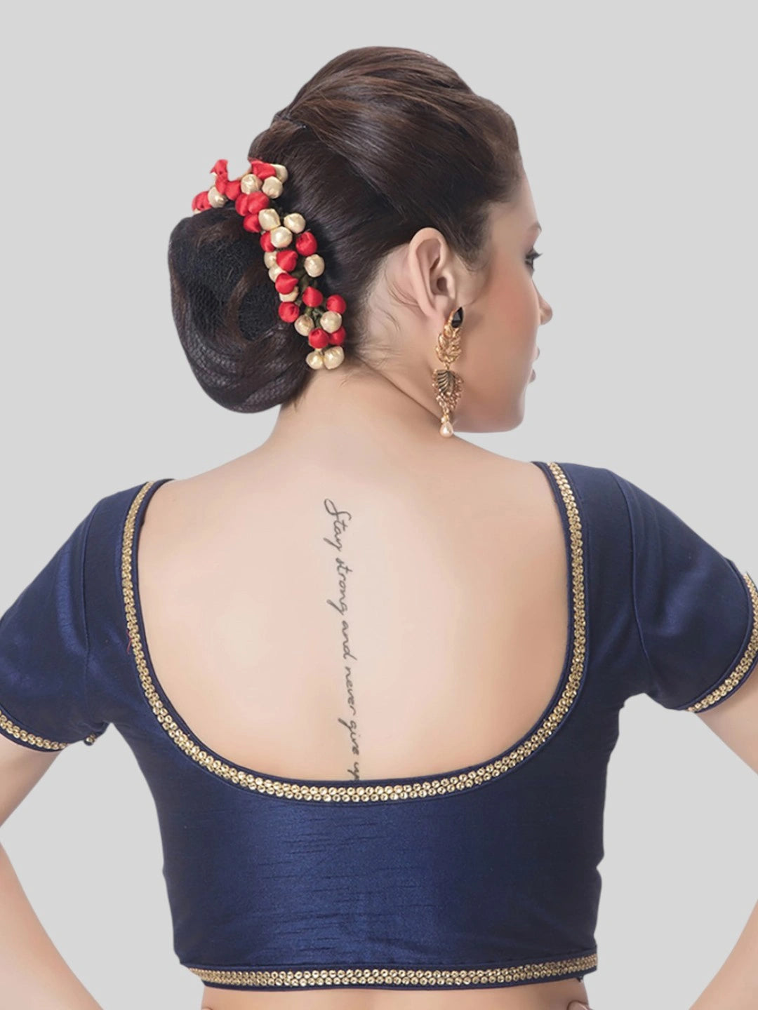 Black Silk Round Neck Short Sleeves Readymade Blouse