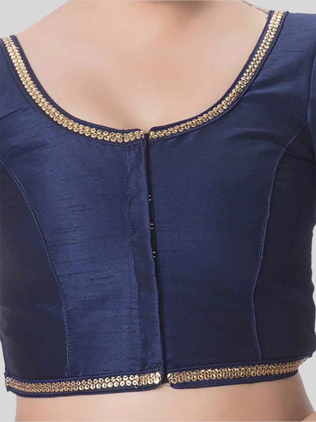 Black Silk Round Neck Short Sleeves Readymade Blouse