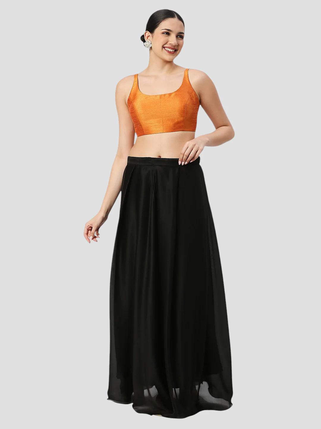 Orange Silk Round Neck Sleeveless Readymade Blouse