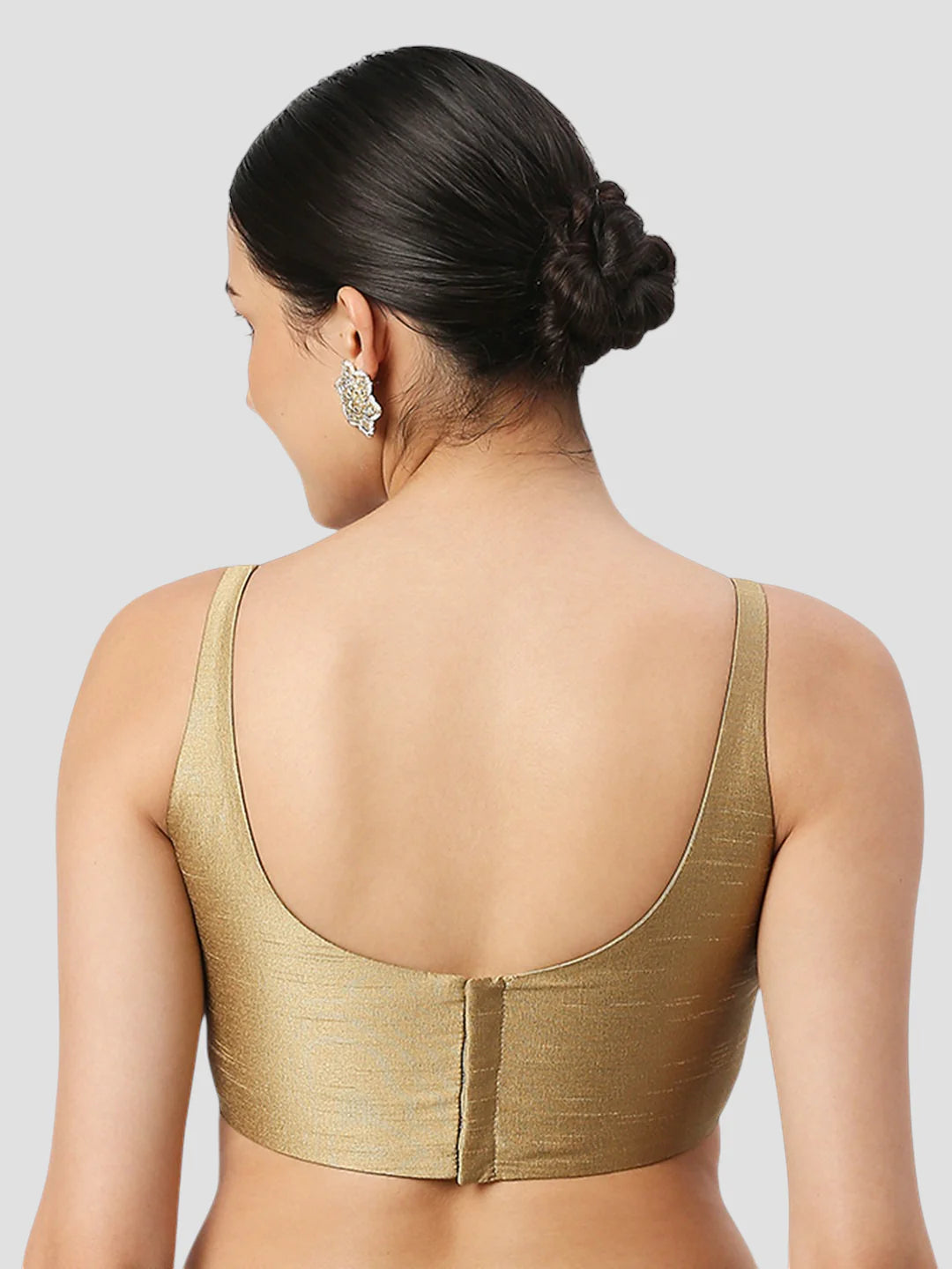 Dark Gold Silk Round Neck Sleeveless Readymade Blouse