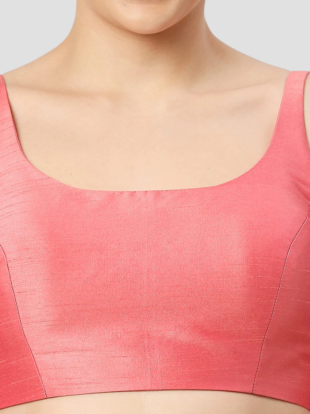 Peach Silk Round Neck Sleeveless Readymade Blouse
