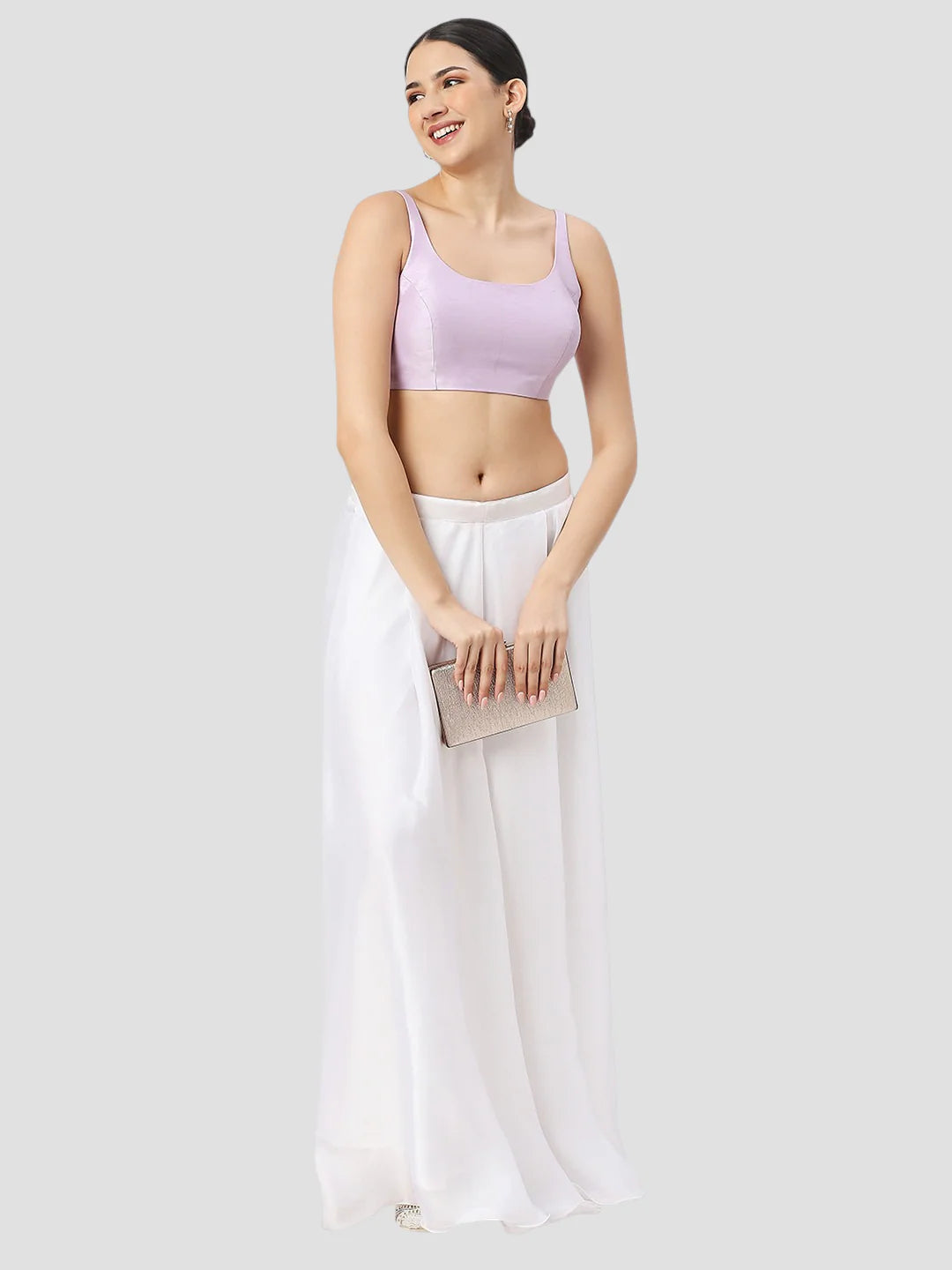 Light Violet Silk Round Neck Sleeveless Readymade Blouse