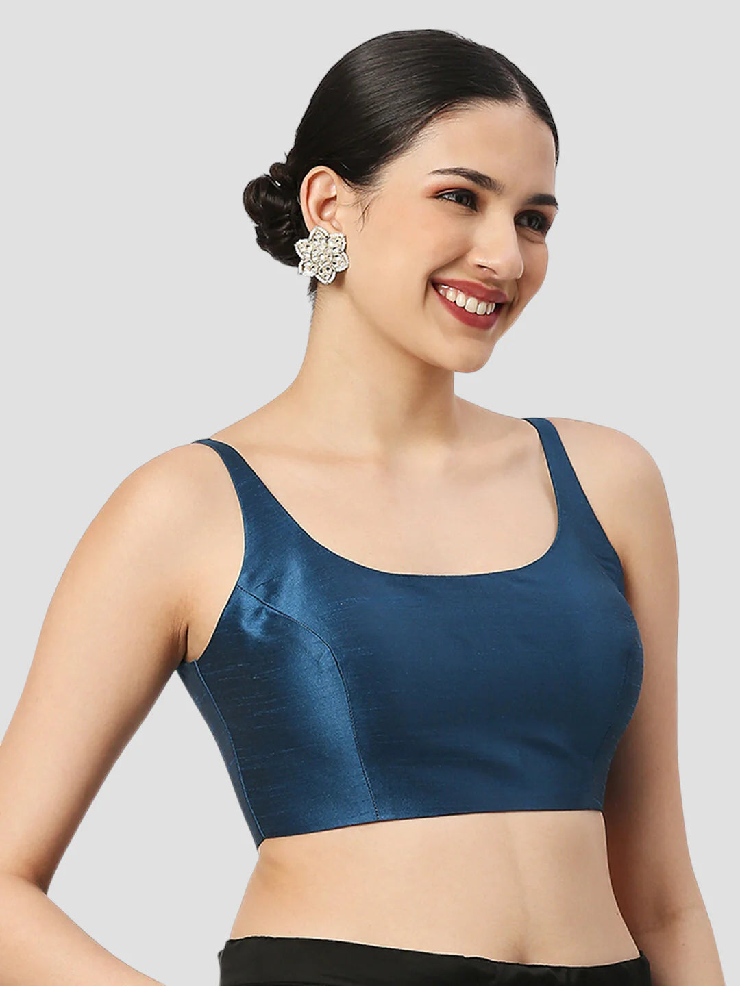 Firozi Silk Round Neck Sleeveless Readymade Blouse