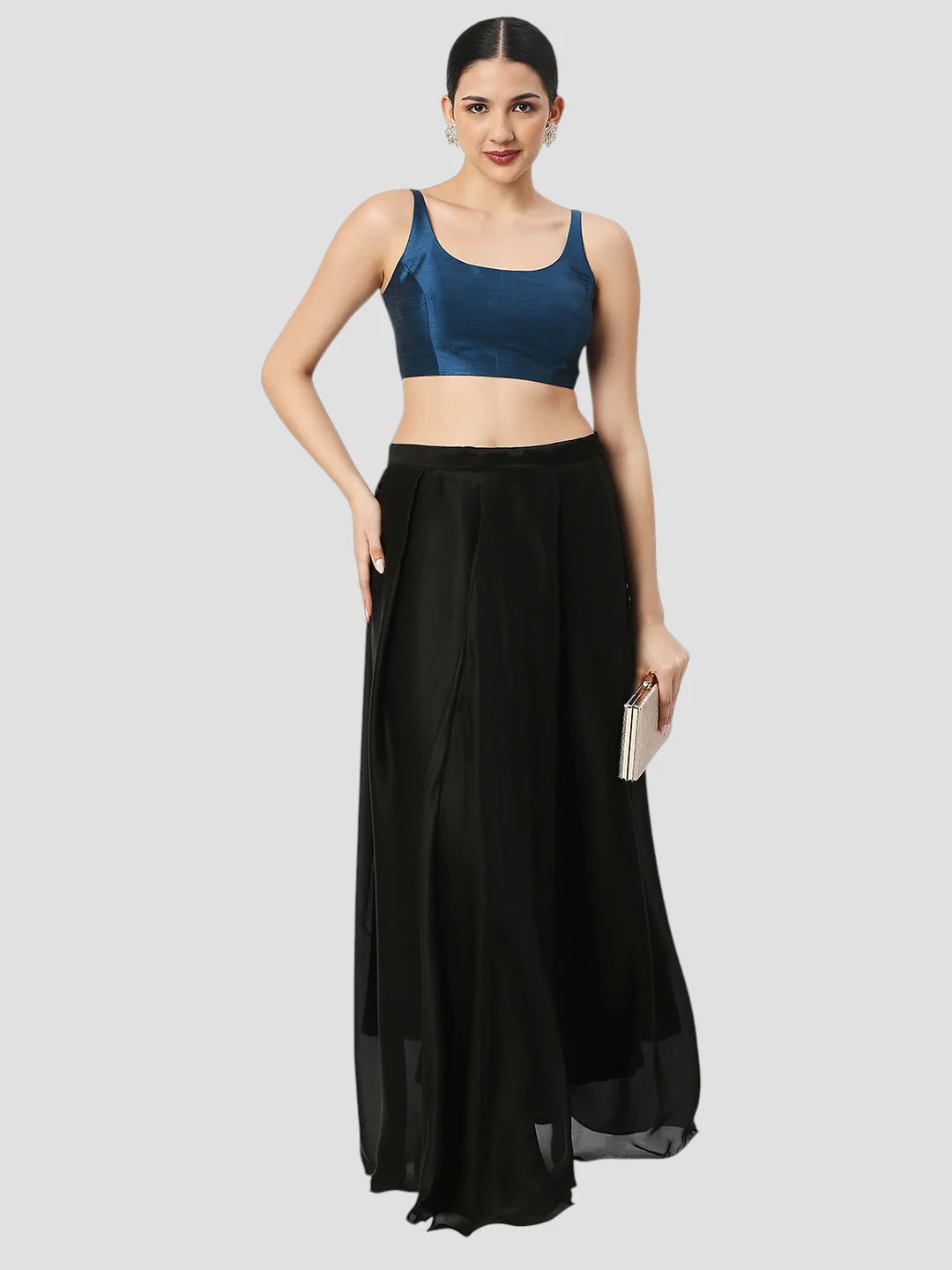 Firozi Silk Round Neck Sleeveless Readymade Blouse