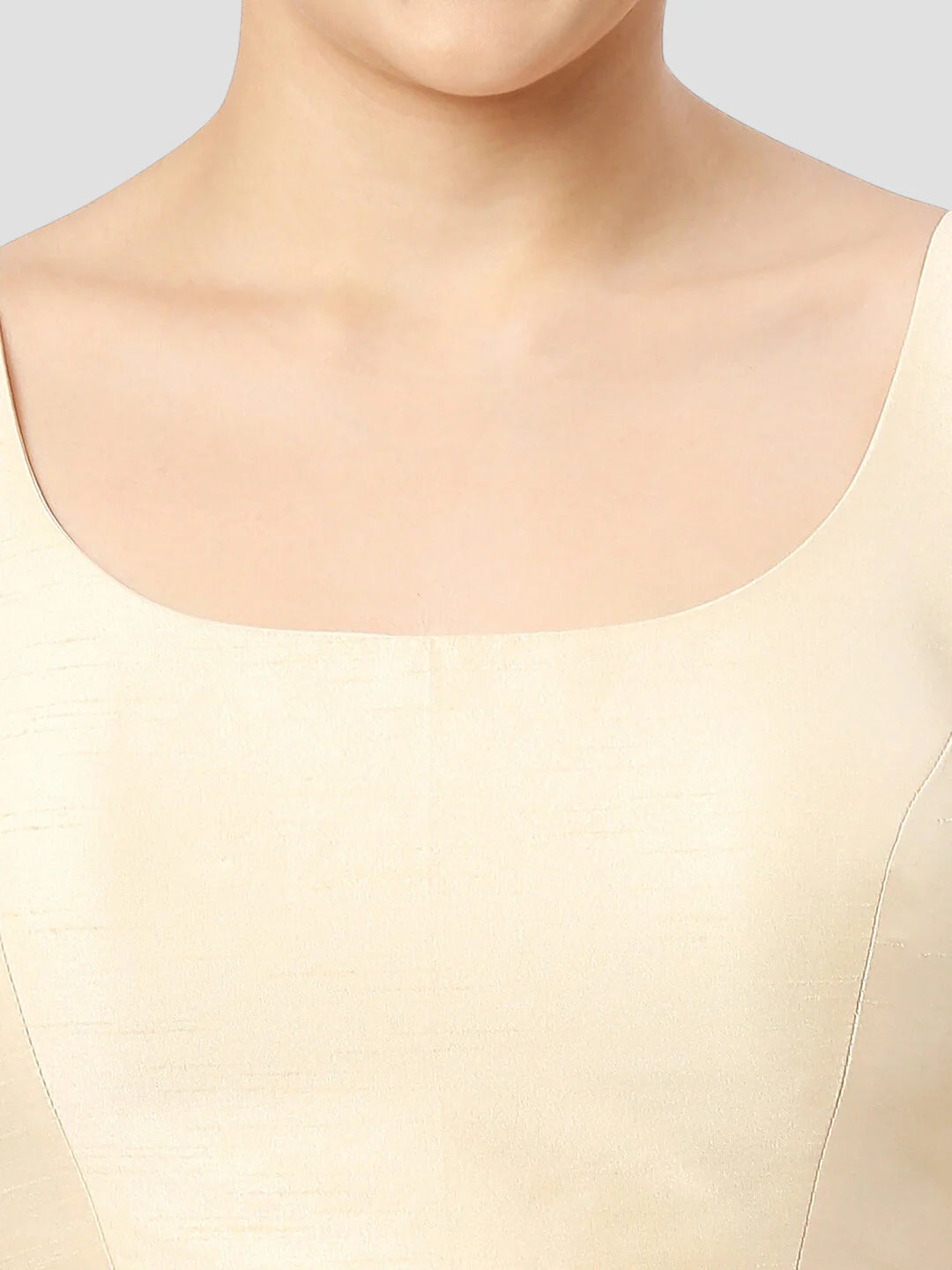 Cream Silk Round Neck Sleeveless Readymade Blouse