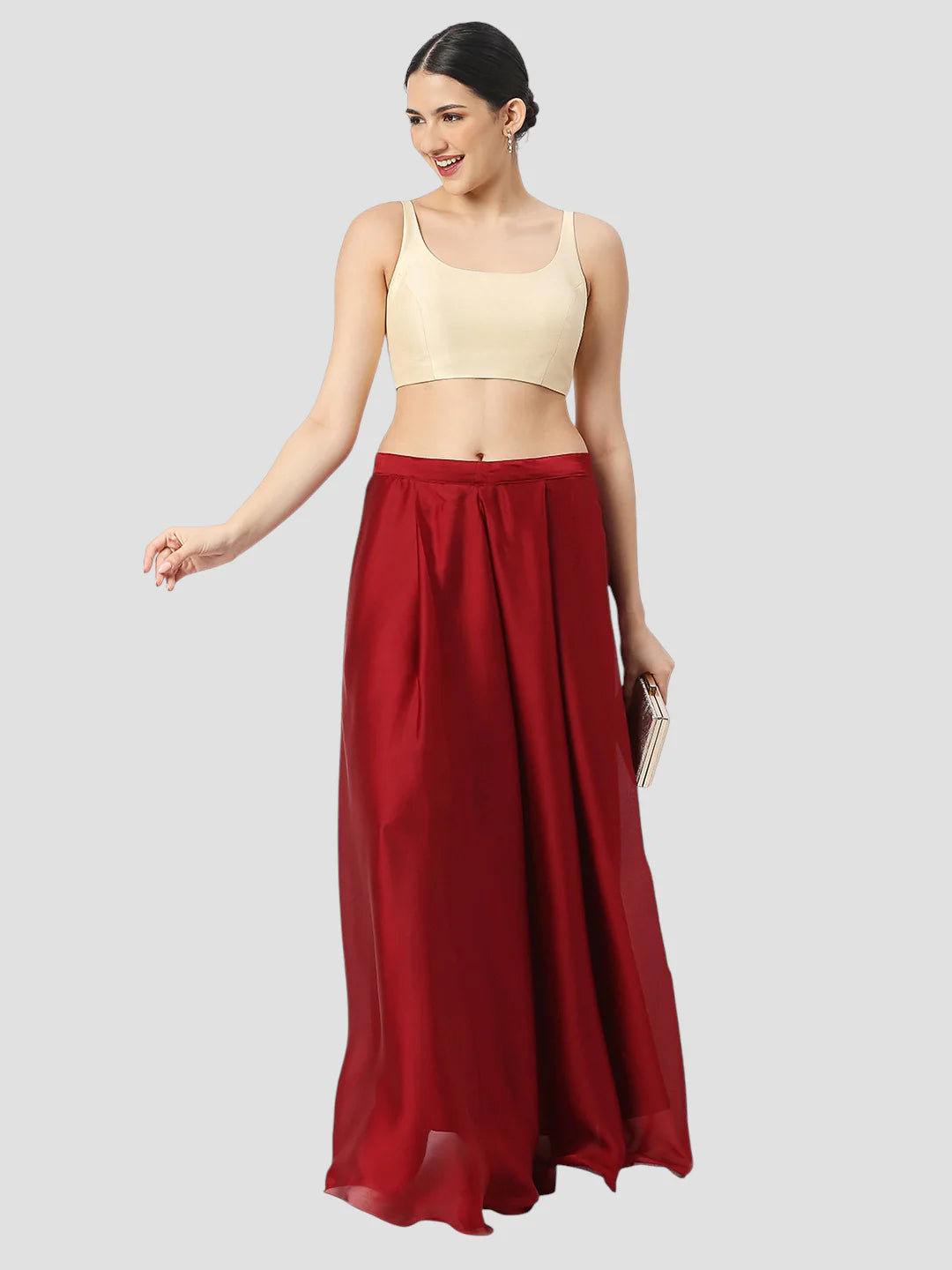 Cream Silk Round Neck Sleeveless Readymade Blouse