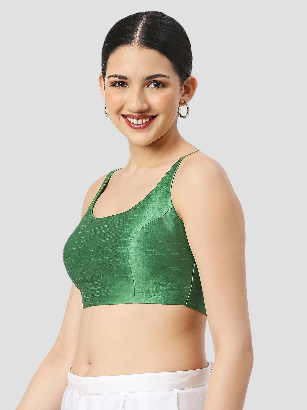 Green Silk Round Neck Sleeveless Readymade Blouse
