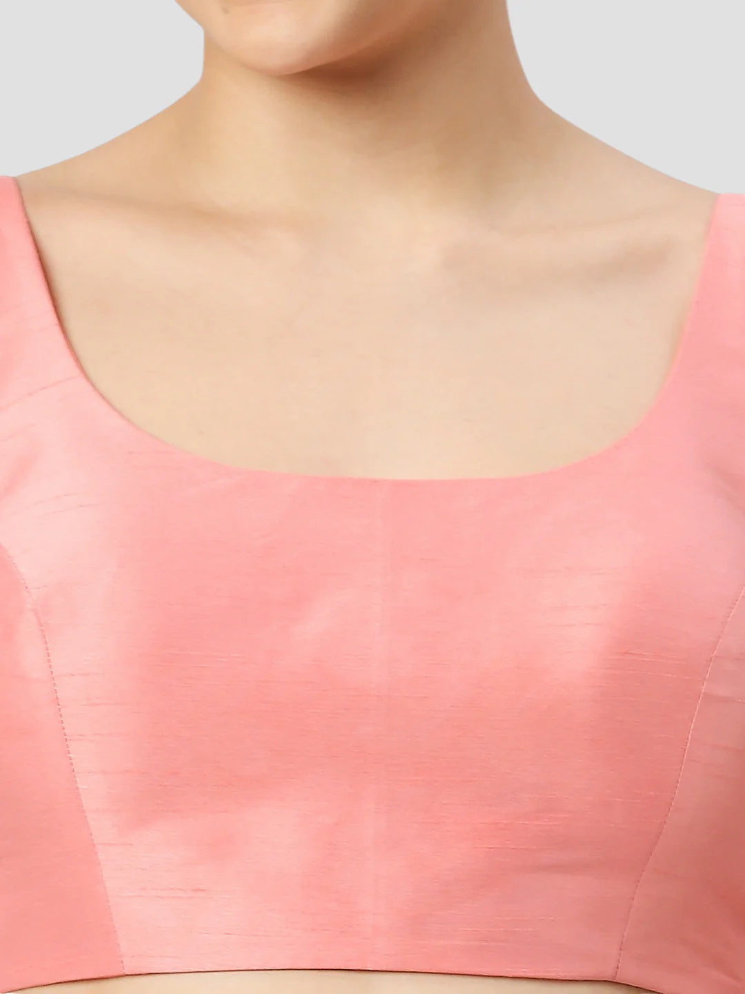 Light Peach Silk Round Neck Sleeveless Readymade Blouse
