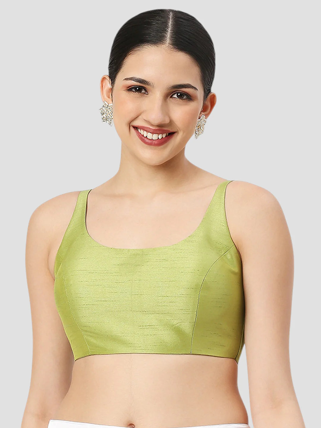 Sea Green Silk Round Neck Sleeveless Readymade Blouse