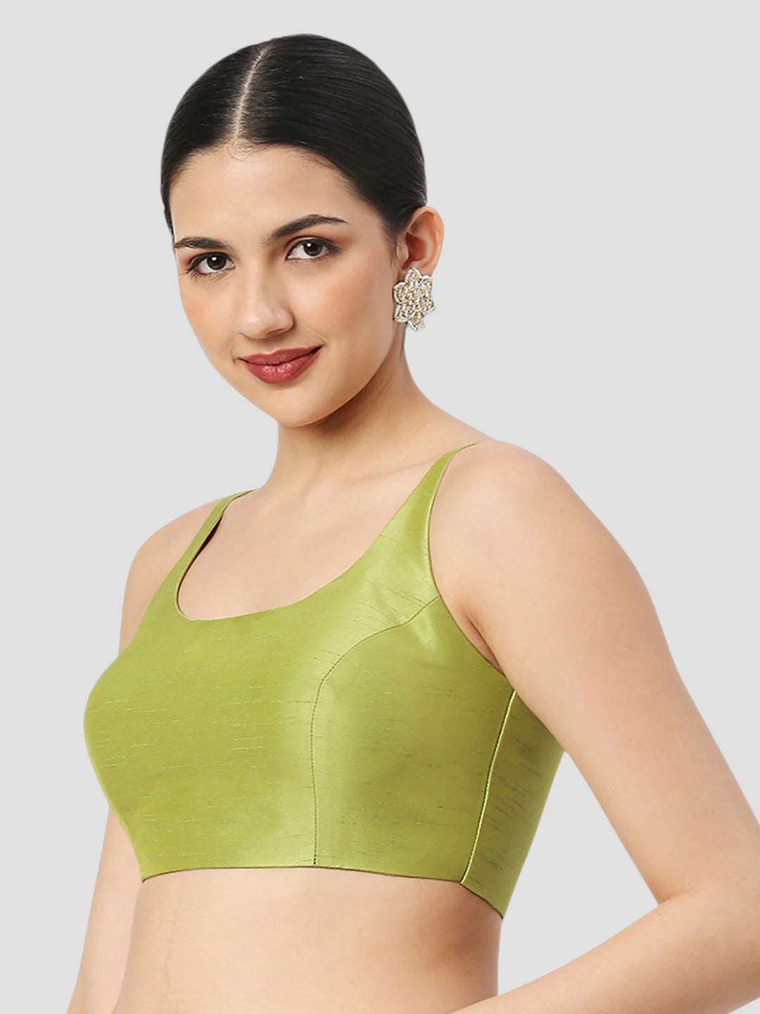 Sea Green Silk Round Neck Sleeveless Readymade Blouse