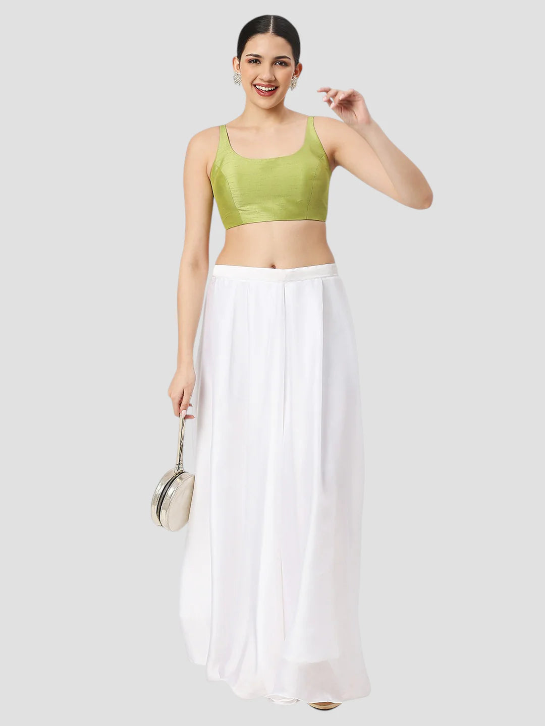 Sea Green Silk Round Neck Sleeveless Readymade Blouse