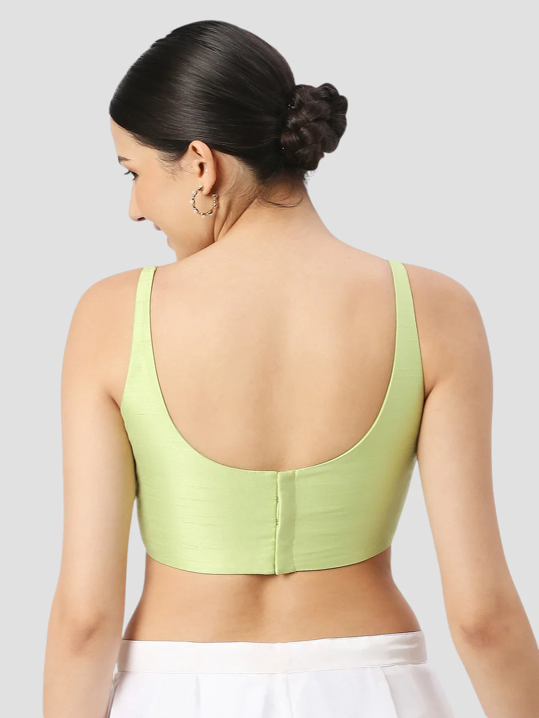 Pista Green Silk Round Neck Sleeveless Readymade Blouse