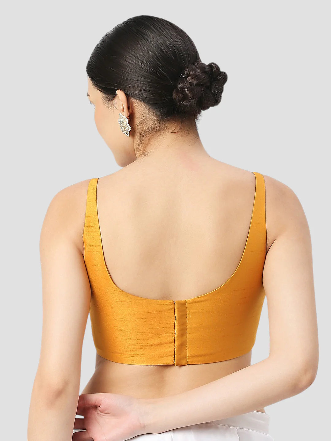 Mango Yellow Silk Round Neck Sleeveless Readymade Blouse