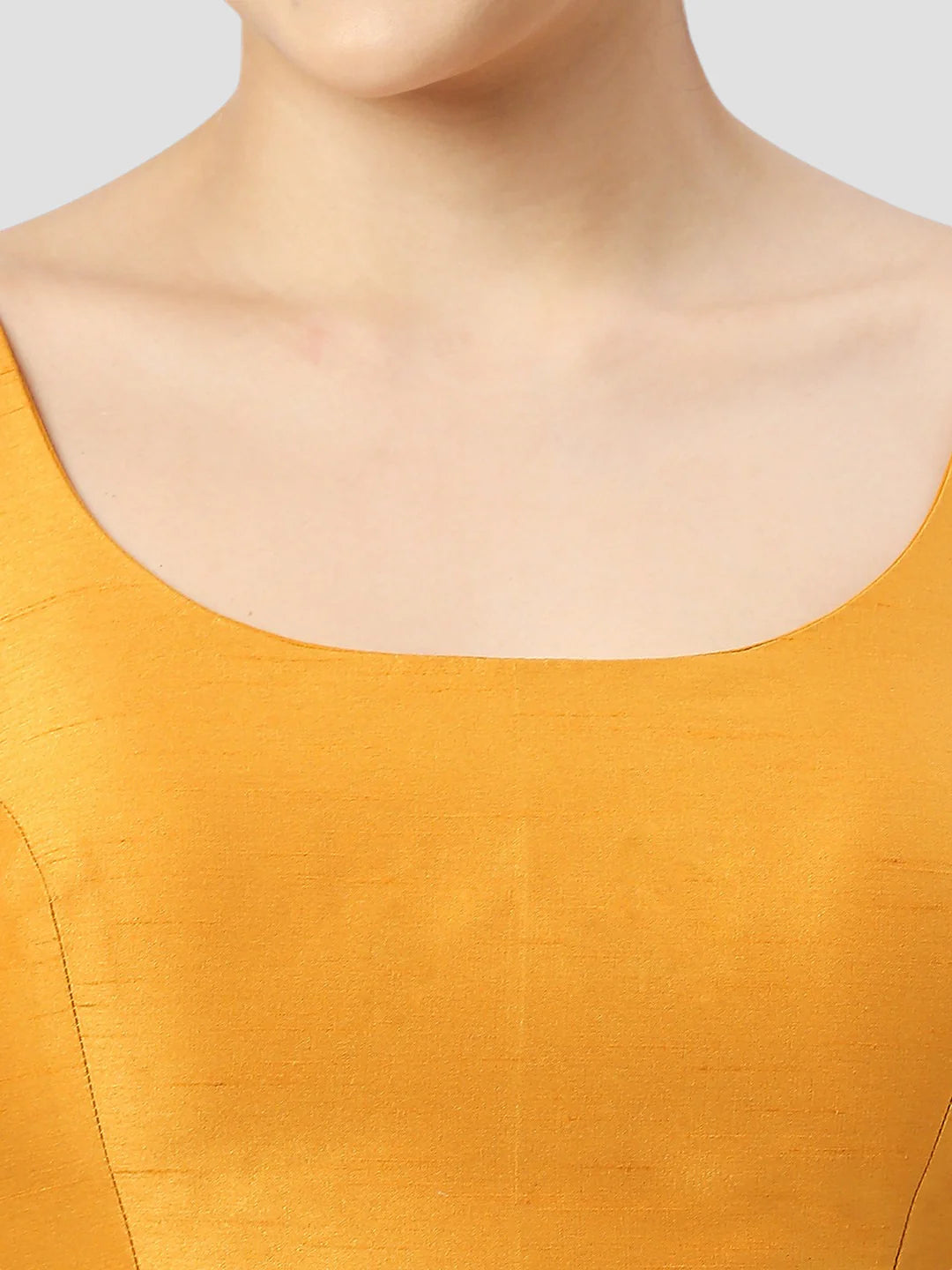 Mango Yellow Silk Round Neck Sleeveless Readymade Blouse