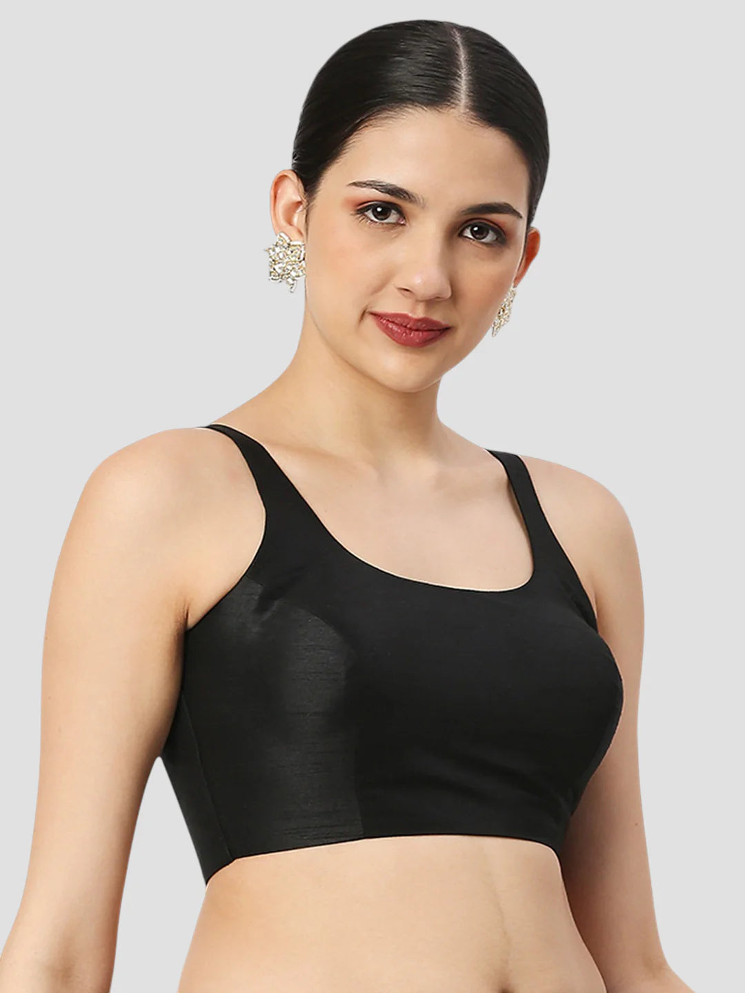 Black Silk Round Neck Sleeveless Readymade Blouse