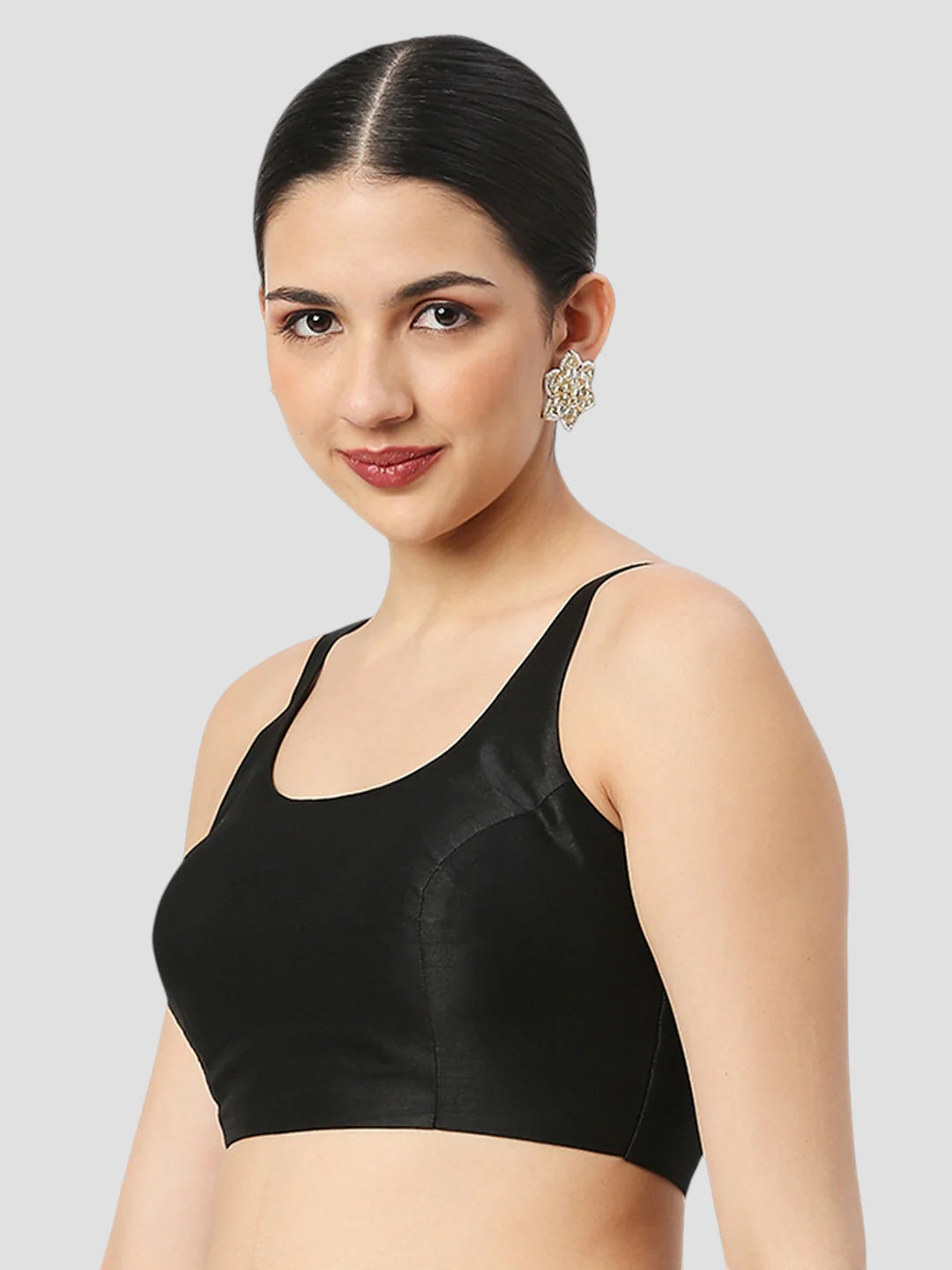 Black Silk Round Neck Sleeveless Readymade Blouse