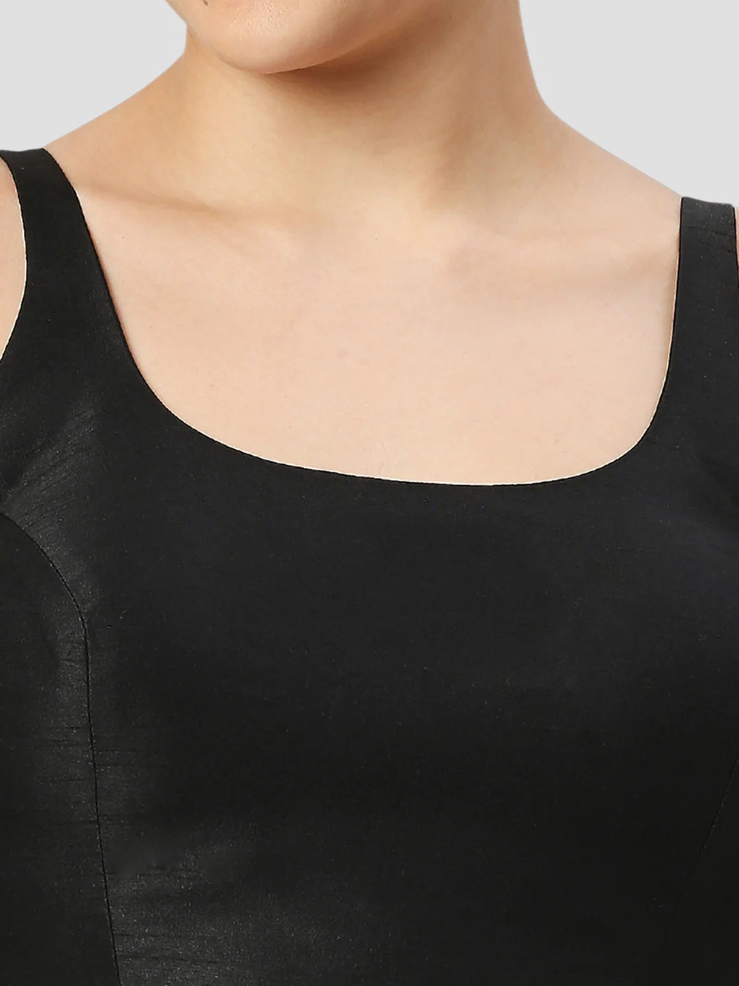 Black Silk Round Neck Sleeveless Readymade Blouse