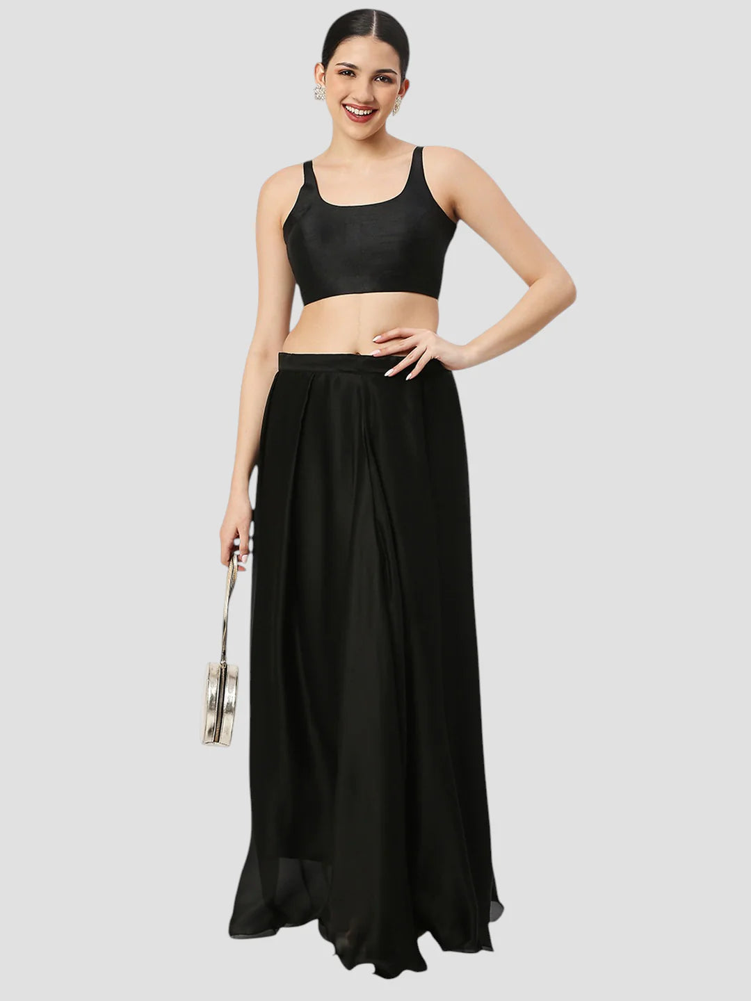 Black Silk Round Neck Sleeveless Readymade Blouse